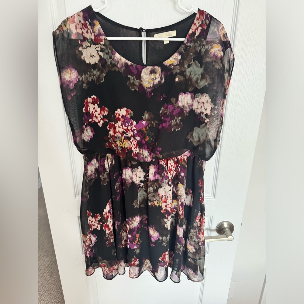 Nordstrom Lush black floral baby doll dress size medium
